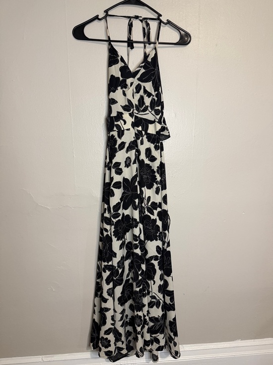 SHEIN Dresses & Skirts - Black and White Floral Halter Maxi Dress with Tie Back